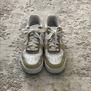 White and Beige Low-Top Sneakers